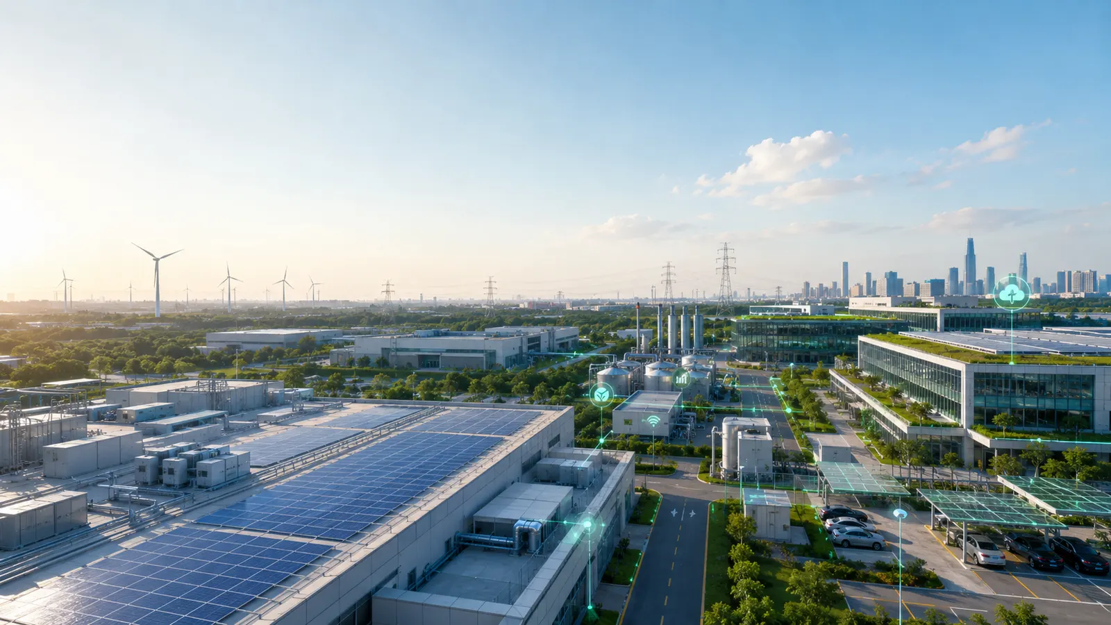 Illustrative scene of a green low-carbon industrial campus